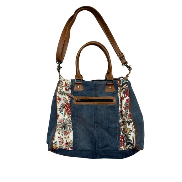 Myra Bag Crimson Glade Floral Denim Shoulder Tote Bag Women's Blue Brown - Picture 2 of 9